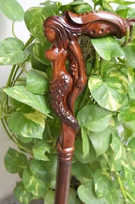 Walking Stick 100%Wooden Carved Mermaid  Cane Handmade. Charistmas Gift • $155.32