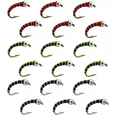 18 Pc ZEBRA MIDGE Bead Head Nymph Fly Fishing Trout Flies - BRO Hook Size #18 • $18.99