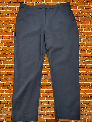 Womens M&s Classic Navy Blue Flat Front Trousers Smart Office Size Uk 16 Short • £11.99