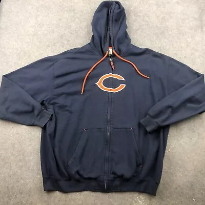 Chicago Bears Hoodie Mens XL Blue Graphic Spell Out Fleece Sweatshirt Full Zip * • $24.95