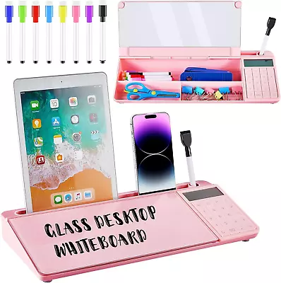 Desktop Glass Board Glass Dry Erase Board With Phone Tablet Slot Storage Compa • $56.99