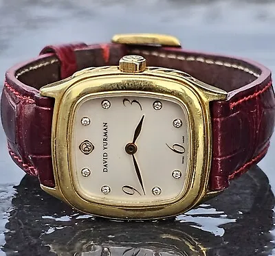 David Yurman Watch 18k Yellow Gold Diamond Mother Pearl Red Leather Strap • $2785.35