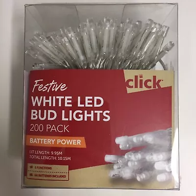 LED Festive White Bud Lights - 200 Pack - White LED - Battery Power - 2 Function • $21