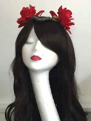 £19.99 • Buy Red Rose Flower Hair Crown Elven Circlet Medieval Headdress Headpiece Vintage