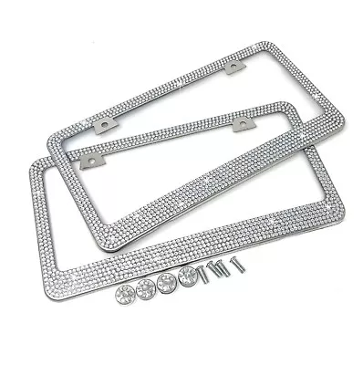 2 X Premium 9 Row Crystal Metal License Plate Frame+Free Caps For LEXUS ACURA • $15.99