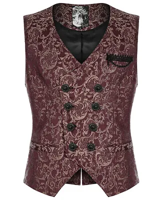 Punk Rave Mens Dark Gothic Aristocrat Chained Waistcoat Vest - Red Jacquard • £69.99