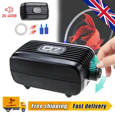 Silent Aquarium Air Pump Single/Twin Outlet Valve Fish Tank Marine Oxygen Pump • £9.99