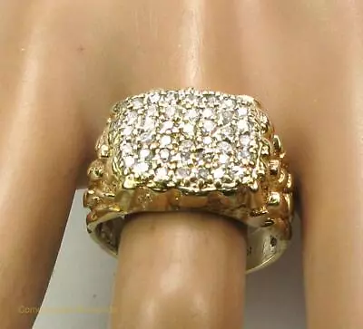 Men's Women's Diamond Cocktail Cluster Nugget Ring 1.0CT SI2-I1 10K Yellow Gold • $1120.50