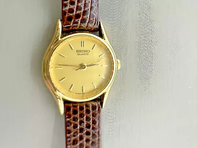 1970s Vintage Seiko Woman's Gold Dress Watch Genuine Calfskin • $38