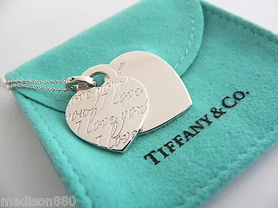 Tiffany & Co Heart I Love You Necklace Silver Double Pendant Charm Chain Gift • $398