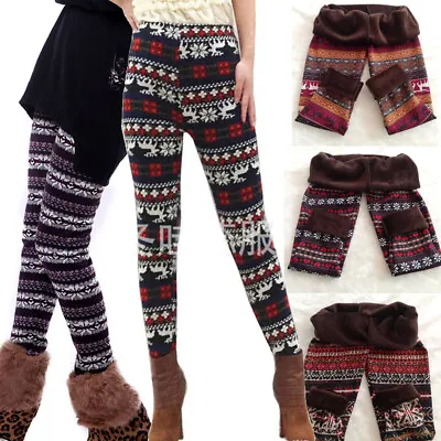 Fashion Women Winter Fleece Snowflake Leggings Xmas Christmas Warmer Pants US • $11.89