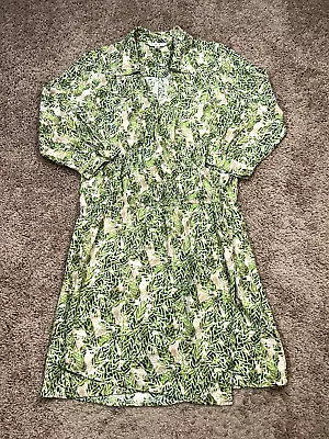 CAbi Dress Womens Medium Spring Green Leaf Print 3/4 Sleeve Faux Wrap Rayon • $18.58