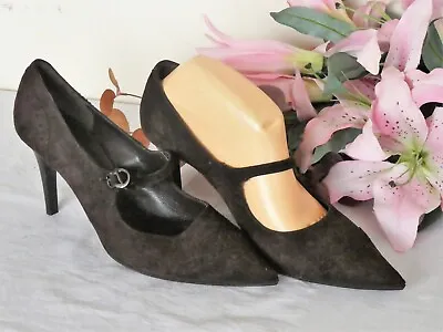 Fabulous Lea Foscati Dark Chocolate Brown Suede Pointed Toe Mary Jane Shoes UK6 • £15