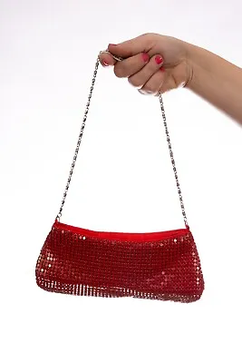 90s 00s Y2k Vintage Red Shimmer Chainmail Under Arm Evening Bag - Deadstock NOS • £29.99