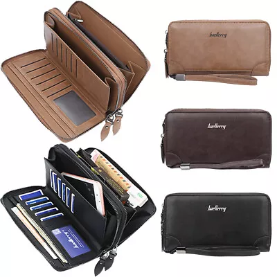 Men's Double Zipper Wristlet Wallet Clutch Purse Cell Phone Bag Long Wallets US • $14.99
