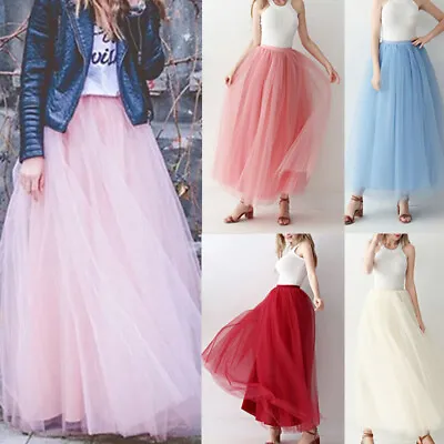 4 Layer Tulle Long Skirt Tutu Women Maxi Wedding Skirts Party Prom Underskirt UK • £16.78