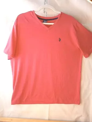 US Polo Assn Men's Coral V-Neck Logo 100% Cotton Pullover T-Shirt Size XL 46X30 • $19.99