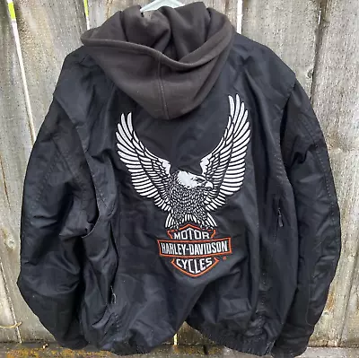 HARLEY DAVIDSON Mens 2XL Nylon Riding Jacket White Eagle Hood Vest Zip Out Liner • $149.95