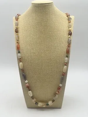 Necklace Earth Tones Polished Quartz Beads Multi-Stone With Magnetic Closure • $28.21