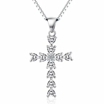 $8.99 • Buy Cross Silver Sterling Pendant 925 Necklace Women Cz Charm 18 S Womens Chain
