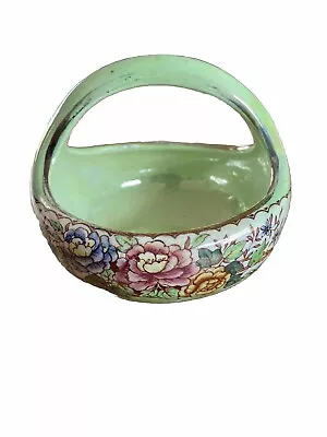 Maling Peony Rose Green Pearlised Finish Decorative Bowl With Handle • £45