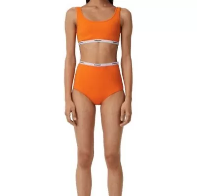 Women's Burberry Orange Tarnie Logo Band Two-Piece Swimsuit Bikini Set L • $215