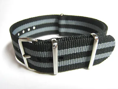 24mm Black & Gray Nylon Military Style Watch Strap. Fast Delivery From UK. • £3.15