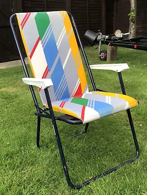 Vintage Folding Camping Garden Chair Retro Design Lafuma Padded High Back VW • £34.99