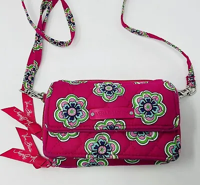 Vera Bradley Hot Pink Swirl Flowers All In One Crossbody Wallet Shoulder Strap • $12.90