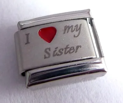 I LOVE MY SISTER Italian Charm - Red Heart 9mm Fits Classic Bracelets E377A Big • £2.99