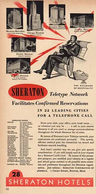 1948 Sheraton Hotels: Teletype Network Confirmed Reservations Vintage Print Ad • $7.50