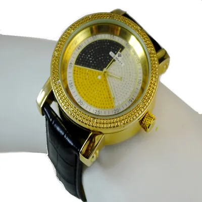 Men's Real Genuine Diamond Gold Finish Joe Rodeo Jojo Jojino Leather Band Watch  • $39.99