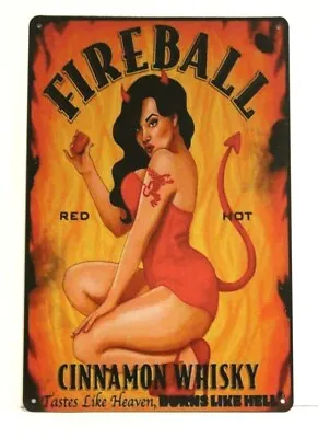 Fireball Whiskey Pinup Girl Tin Metal Poster Sign Whisky Bar Art Man Cave Pub • $10.97