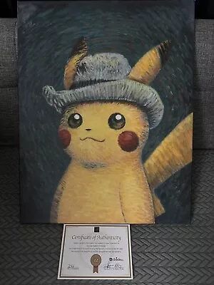 Large Van Gogh Museum Canvas Pikachu Grey Felt Hat 70x55cm Giclée W/ COA • $675