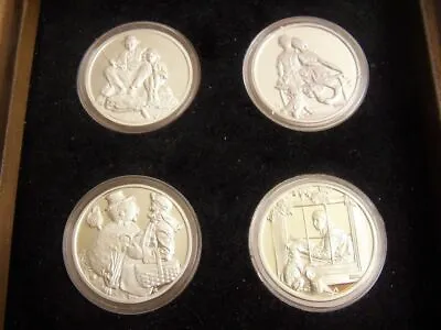 FOUR SEASONS By NORMAN ROCKWELL Silver Medal Set HAMILTON MINT Serial No. COA • $295