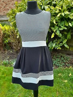 £7.95 • Buy Ladies Summer Dress Black & White Breton Stripe By WAL-G  Size L VGC