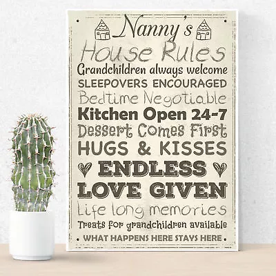 Nanny's House Rules Mum Nan Grandma Grandad Mother's Day Home Decor Sign Gifts • £6.99