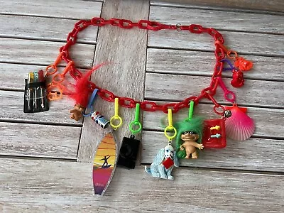 Vintage New 80’s Plastic Bell Charm Necklace 1980 Retro Party Burgle Troll Sink • $45