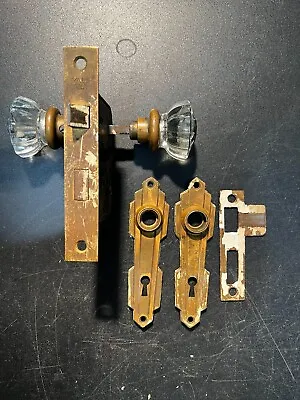 Vintage Mortise Yale Glass Doorknob Set With Lock/latch And Escutcheons • $96.36