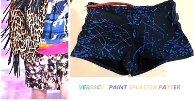 Gianni Versace Runway Paint Splatter Pattern Black/royal Blue Swim Short M • $85