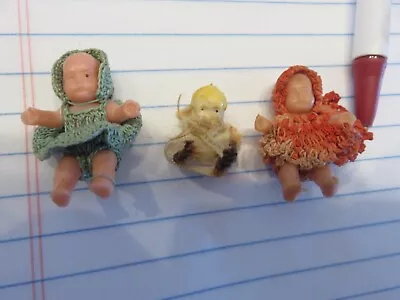 3 Vintage Miniature Plastic Dollhouse Baby Dolls Penny Doll Chochet Clothes • $5.99