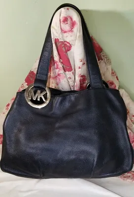 MICHAEL KORS Fulton Pebbled Leather Satchel Tote Shoulder Handbag* Black*Snap*Lg • $45