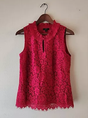 J Crew Red Lace Floral Sleeveless Top Small Ruffles • $14