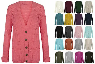 £12.98 • Buy Women's Ladies Cable Chunky Knit Cardigan Button Long Sleeve Grandad Cardigan UK