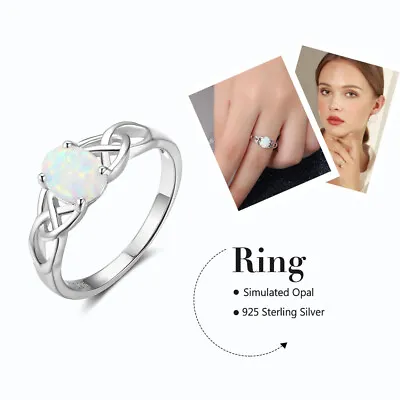 925 Sterling Silver Fashion Opal Stone Ring Women Girl Jewellery Gift Size 6-10 • £2.99