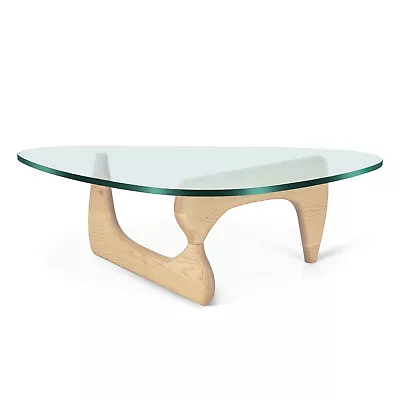 Modern Glass Coffee Table Side Table 20mm Triangle Glass Top Solid Wood Base US • $469