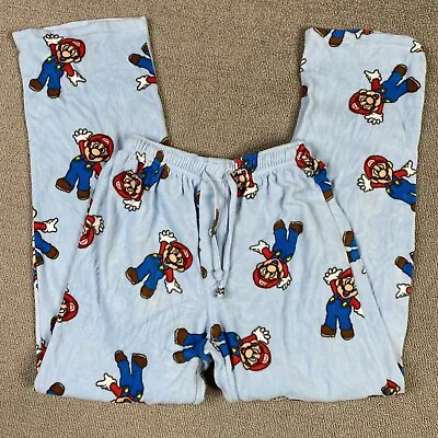 Mario Brothers Pajama Pants Adult Small Blue All Over Mario Graphic Fleece • $27.49
