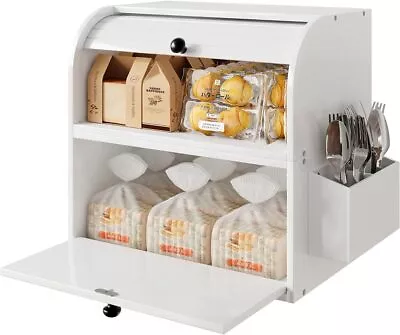 Bread Box For Kitchen Countertop Double Layer Bread Boxes Bamboo Bread Storage • $59.37