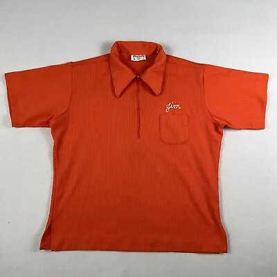 70s King Louie Double Knit Bowling Shirt Men’s Large Orange Short Sleeve 1/4 Zip • $70