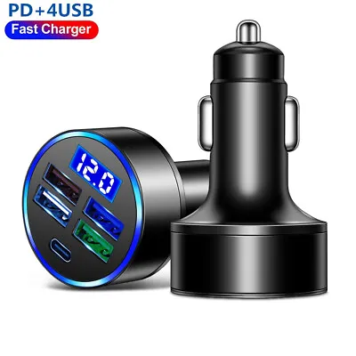 5Port USB Type C Car Charger PD Charger Quick Charge Fast Charging Power Adapter • £4.79